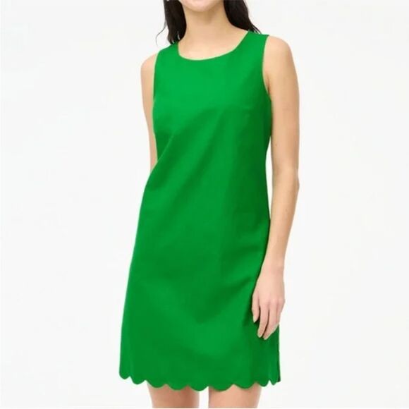 J Crew Factory NWT Scallop Linen Blend Shift Dress Size 6 in Green - Picture 1 of 6